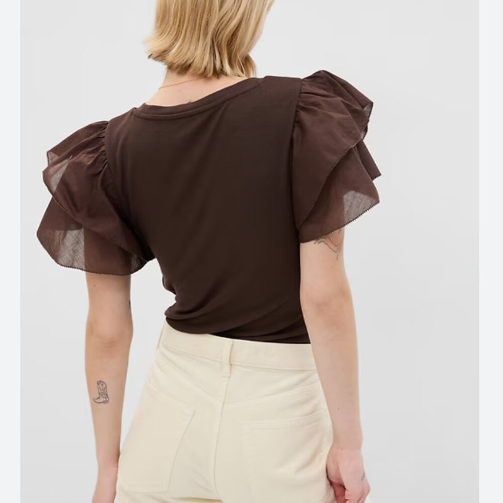 ✨Mini Rib Ruffle Sleeve T-Shirt - New✨ - Picture 2 of 3